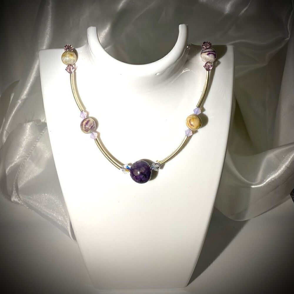 AEZ# Brighton Polished Amethyst & Silver Necklace